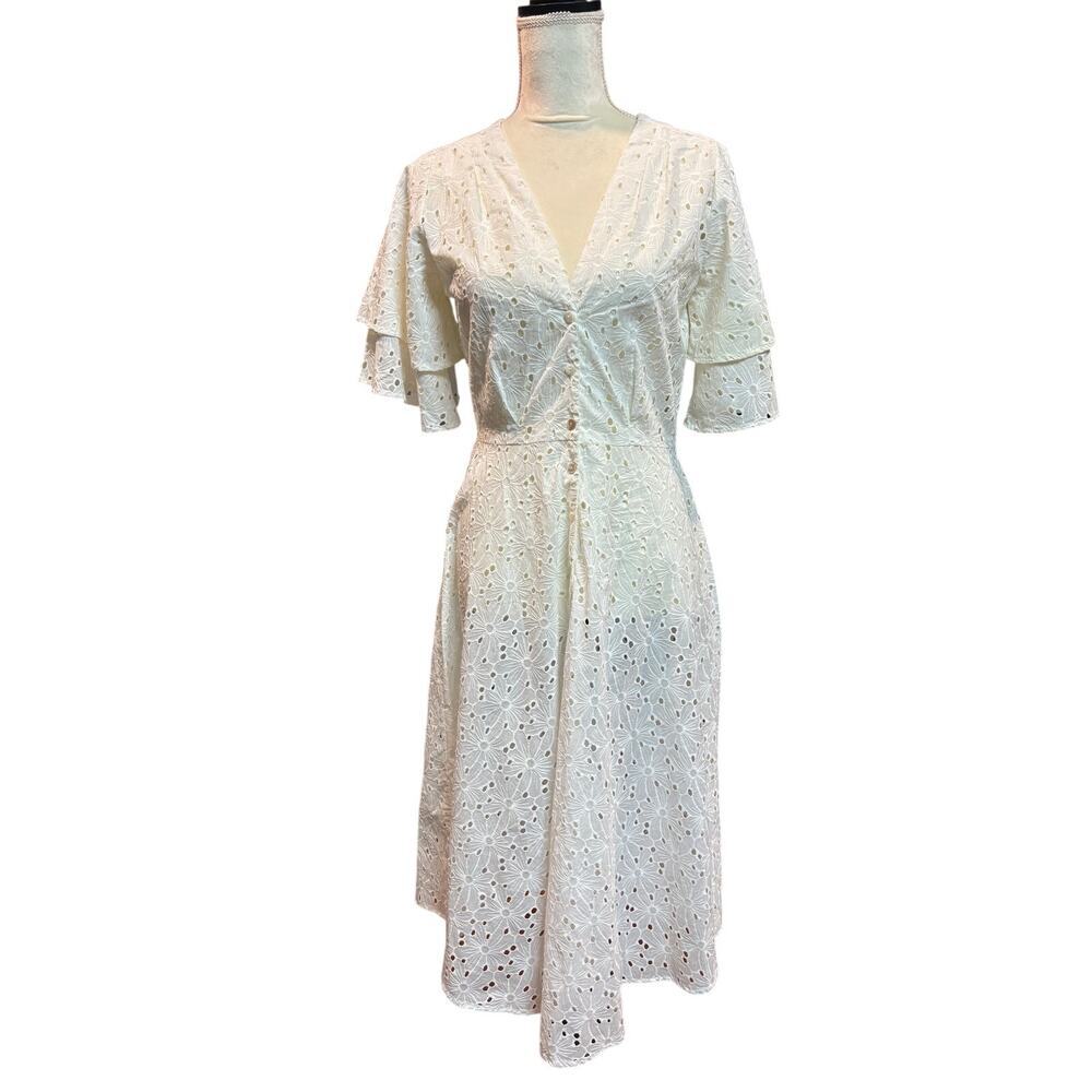 Kristinit White Eyelet Cotton Maxi Dress Size S